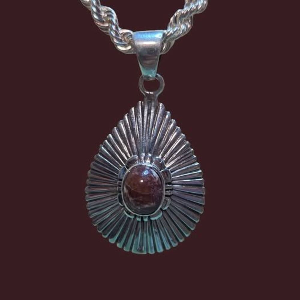 Southwest Sterling Silver Sunburst Teardrop Pendant - Red Jasper